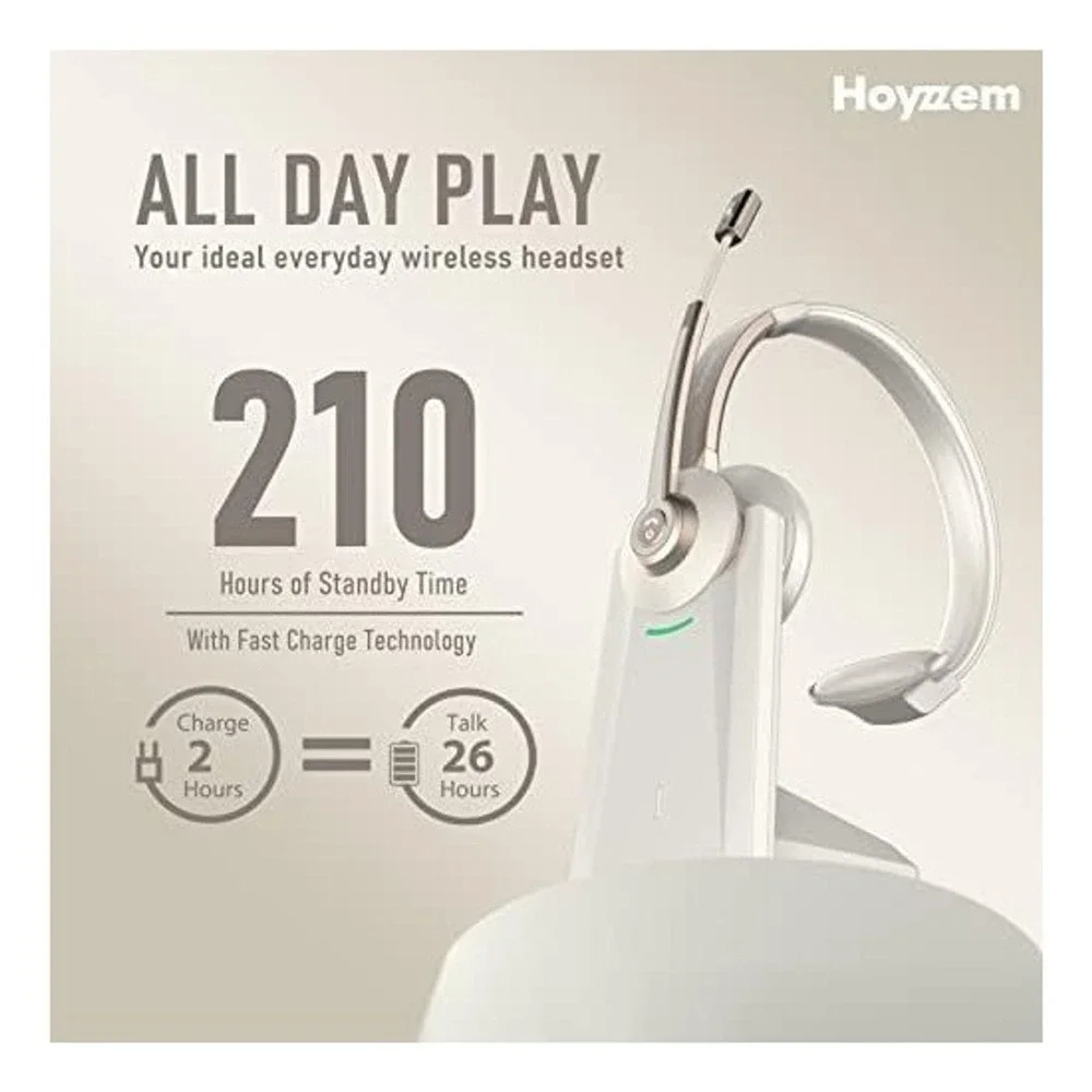 Hoyzzem Wireless Bluetooth 5.0 Headset with Mic & Charging Base USB Dongle White